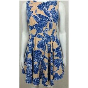 Bar III Womens Dress Size Medium Sleeveless Peach Blue Summer Floral Hawaiian
